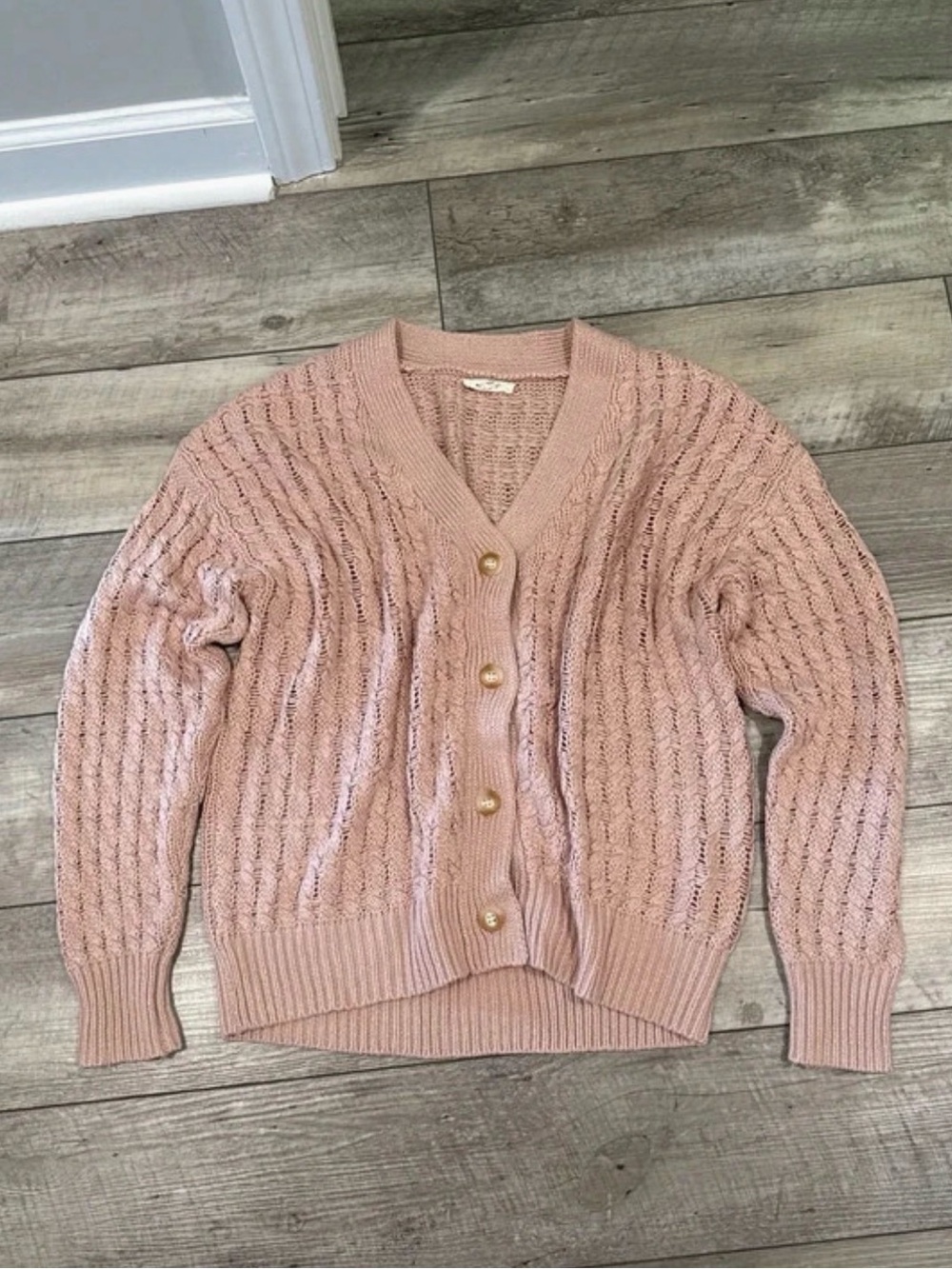 Dusty Pink Open Knit Cardigan Sweater
S/M Oversized